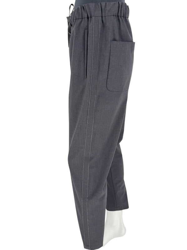 Brunello Cucinelli Charcoal Gray Wool-Blend Drawstring Pants – Size 8 (IT 44)