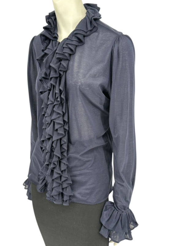 Ralph Lauren Collection Ruffled Cotton Blouse – Navy - Size L