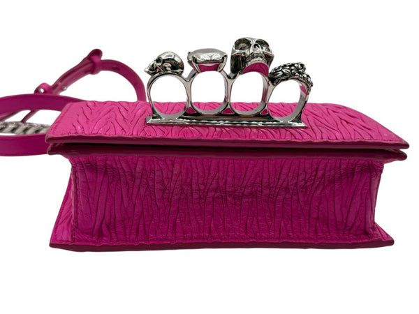 Alexander McQueen Women’s Fuchsia Pink Leather Knuckle Clutch Shoulder Bag