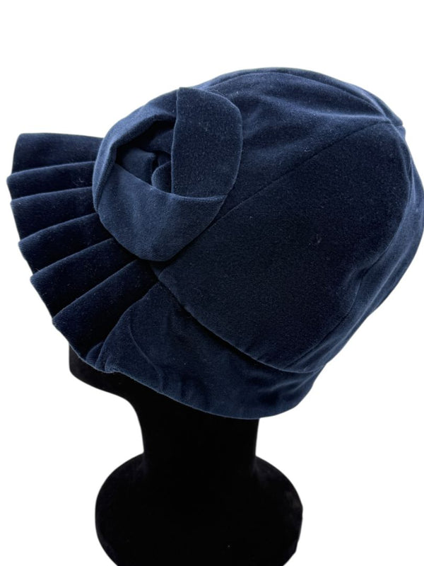 Eugenia Kim Blue Velvet Rosette Cloche-Style Hat