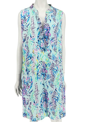 Lilly Pulitzer Aqua Multicolor Sleeveless Printed Shift Dress – Size XL