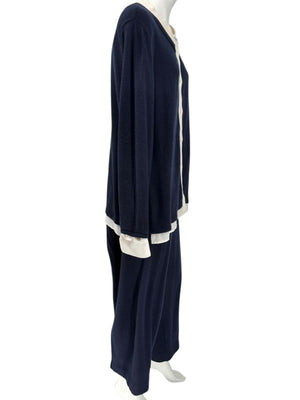 Escada Navy Cashmere Button-Front Lounge Sweater & Pant Set – Size: XL