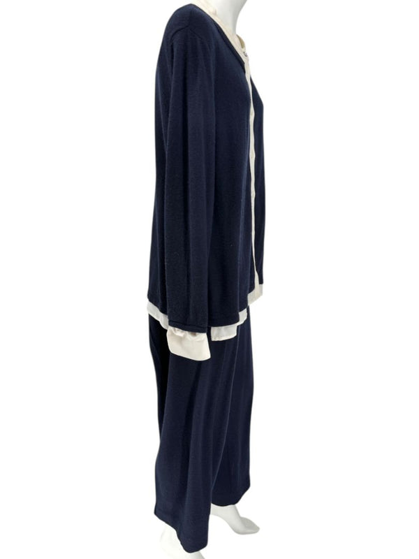 Escada Navy Cashmere Button-Front Lounge Sweater & Pant Set – Size: XL