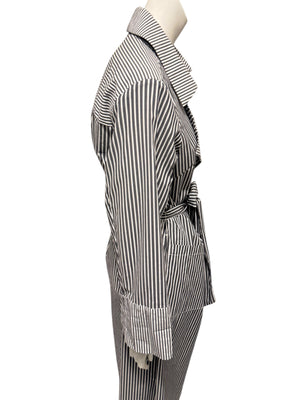 Jennifer Torosian Black & White Striped Belted Duster Jacket – Size S