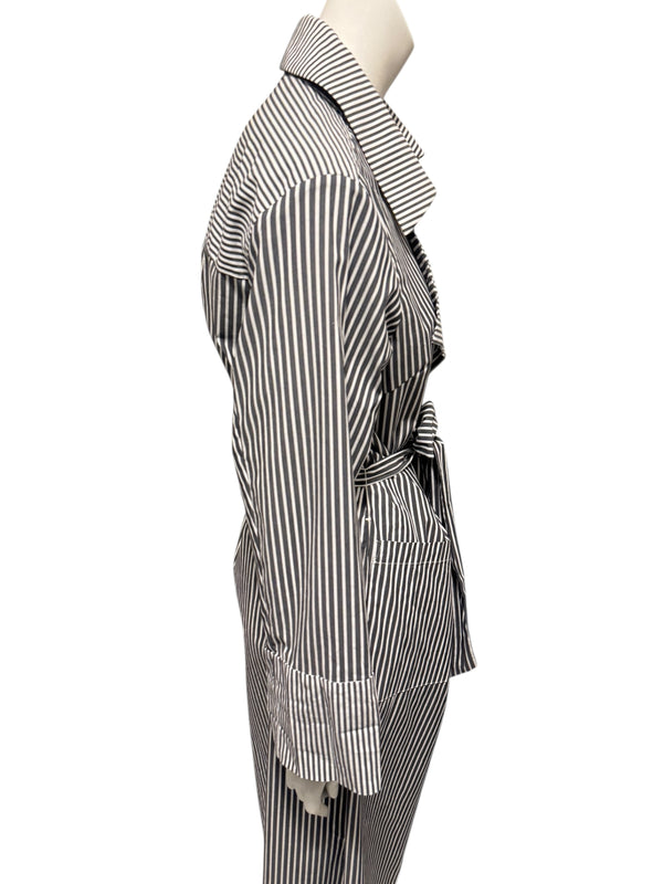 Jennifer Torosian Black & White Striped Belted Duster Jacket – Size S