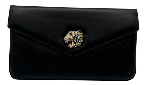 Gucci Rajah Leather Clutch in Black