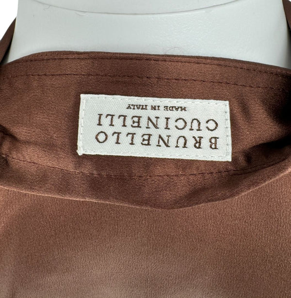 Brunello Cucinelli Silk Epaulet Blouse in Mahogany – Size XS