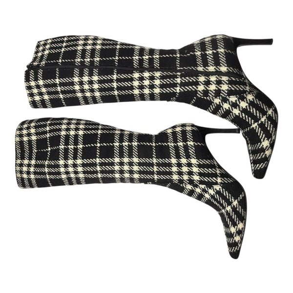 Burberry Plaid Wool Pointed Toe Knee-High Boots – Size 41.5