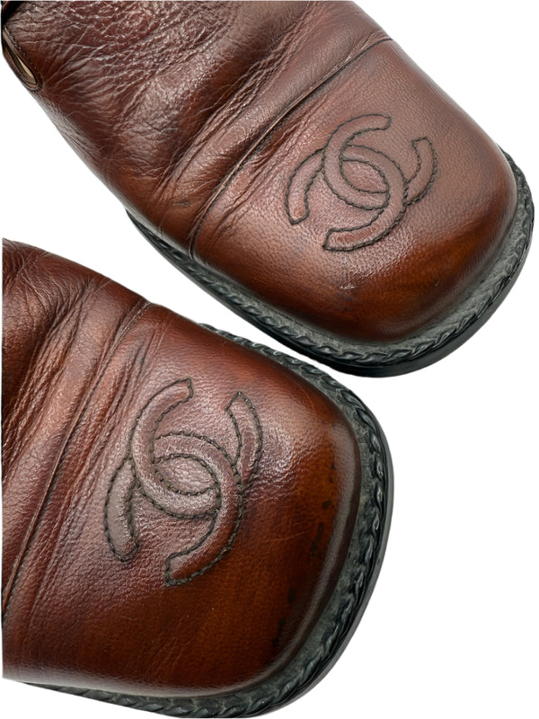 Chanel Brown Leather Square Toe Buckle Loafers – Size 40