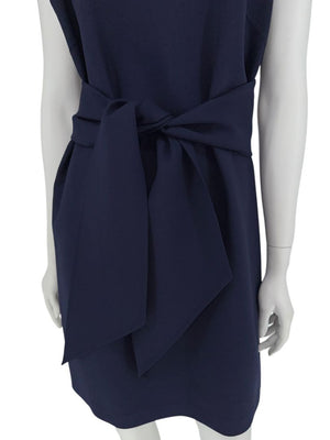 Oscar de la Renta Navy Sleeveless Dress with Tie Waist - Size 8