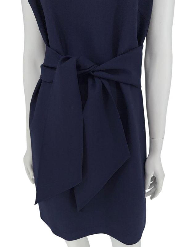 Oscar de la Renta Navy Sleeveless Dress with Tie Waist - Size 8