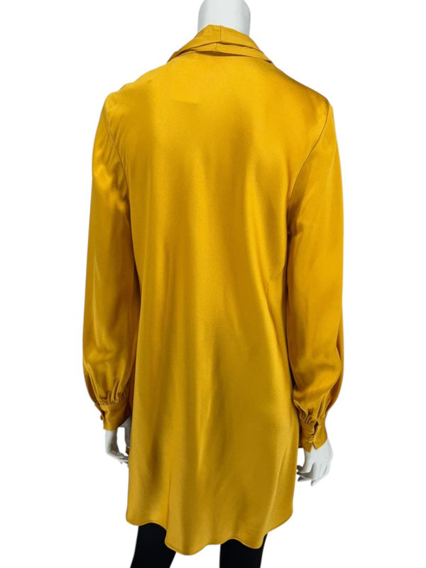 Oscar de la Renta Golden Silk Scarf-Neck Blouse – Size 4