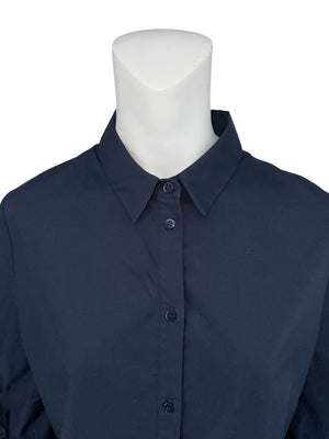Lela Rose Navy Cotton Shirt Dress with Ruffle Sleeves – Size 10