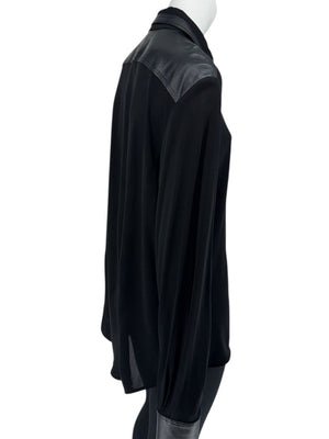 Victoria Beckham Black Blouse with Leather Trim – Size US 10 / UK 14