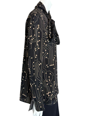 Akris Punto Black & Sand Silk Circuit Print Bow Blouse – Size 10