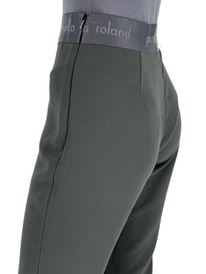 Pamella Roland Black Flared Trousers with Logo Waistband – Large