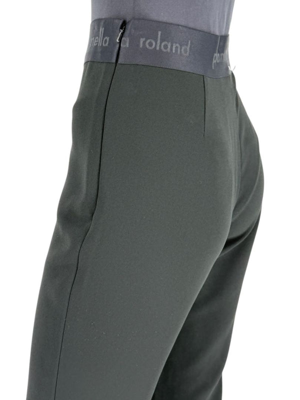 Pamella Roland Black Flared Trousers with Logo Waistband – Large