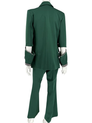 Pamella Roland Green Pantsuit with Embellished Blazer – Large