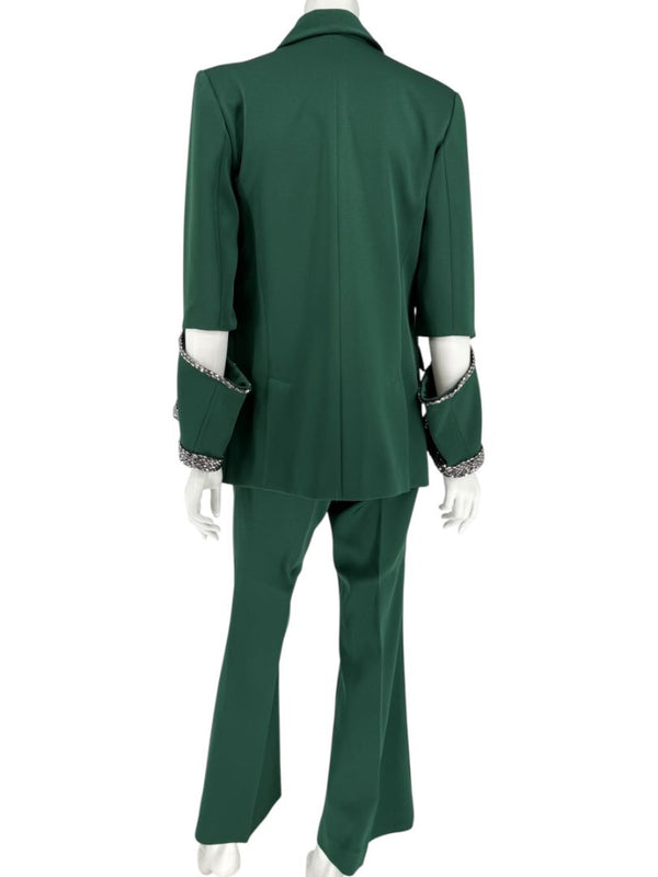 Pamella Roland Green Pantsuit with Embellished Blazer – Large