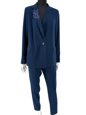 Akris Punto Navy Beaded Blazer & Pants Suit Set – Size US 10