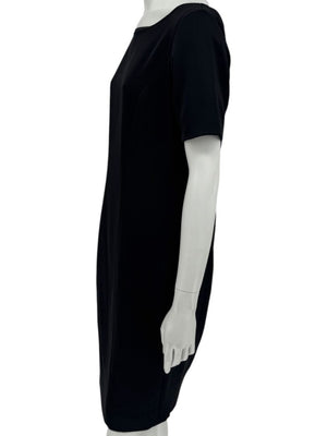 Pamella Roland Black Back Button Shift Dress with Gold Hardware - Large