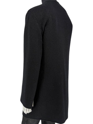 Pamella Roland Black Wool Blend Long Coat Minimalist Hidden Snap Closure - Large