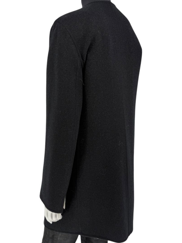 Pamella Roland Black Wool Blend Long Coat Minimalist Hidden Snap Closure - Large