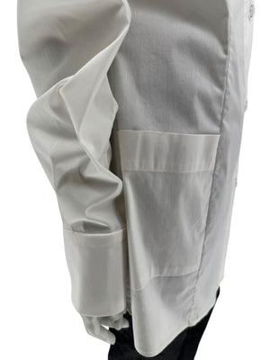Pamella Roland White Button-Front Shirt with Cape Detail – Large