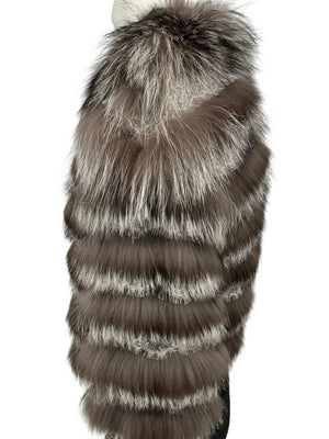 Pamella Roland Taupe Silver Fur Cape Style Jacket with Lace Trim – Sample Size Fits Like Large