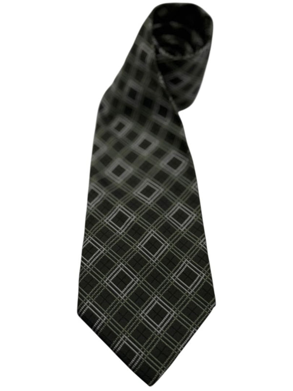 Burberry London Olive Green Geometric Plaid Silk Tie