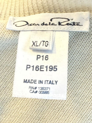 Oscar de la Renta Ivory Knit Sweater with Black Lace Embellished Collar – Size XL