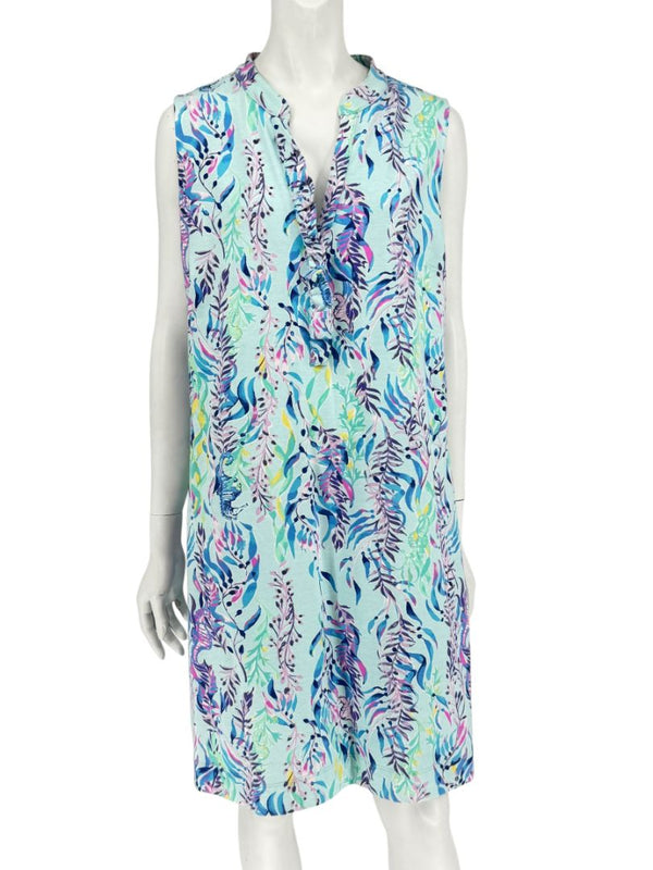 Lilly Pulitzer Aqua Multicolor Sleeveless Printed Shift Dress – Size XL