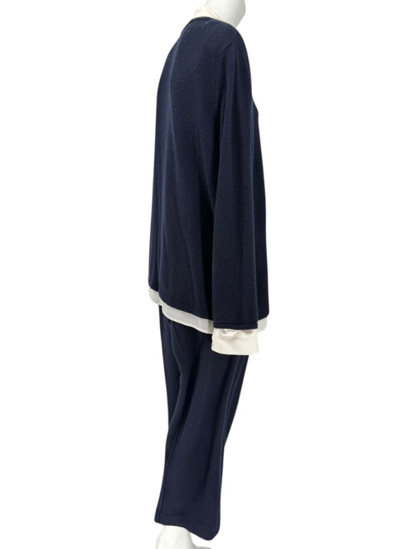 Escada Navy Cashmere Button-Front Lounge Sweater & Pant Set – Size: XL