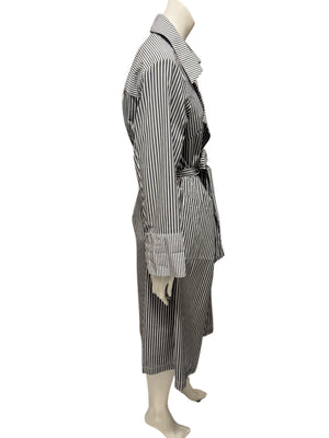 Jennifer Torosian Black & White Striped Belted Duster Jacket – Size S