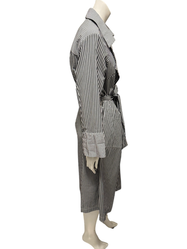 Jennifer Torosian Black & White Striped Belted Duster Jacket – Size S