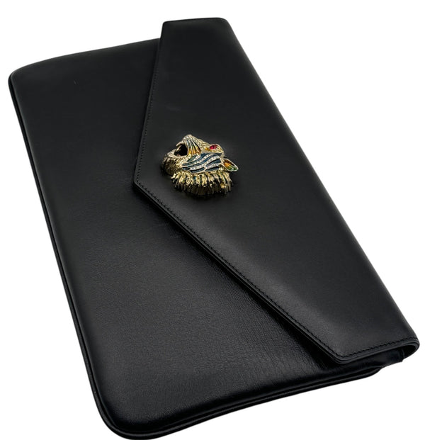 Gucci Rajah Leather Clutch in Black