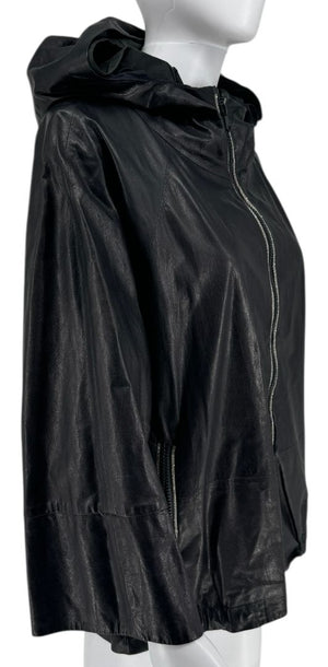 Brunello Cucinelli Blue/Black Leather Hooded Jacket – Size IT 42 (US 6)