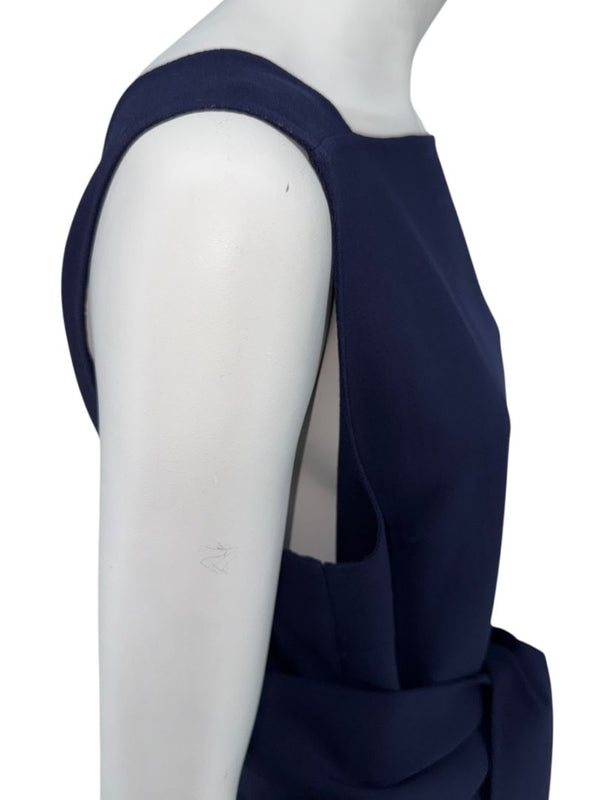 Oscar de la Renta Navy Sleeveless Dress with Tie Waist - Size 8