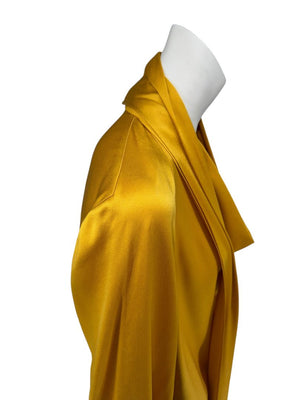 Oscar de la Renta Golden Silk Scarf-Neck Blouse – Size 4