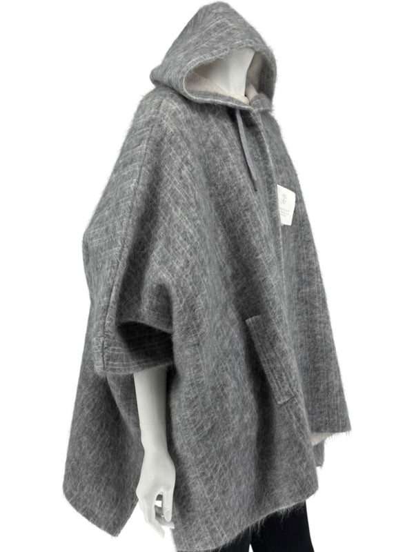 Brunello Cucinelli Grey Mohair-Cashmere Hooded Cape Jacket – Size XS