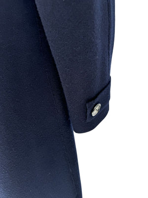 Giorgio Armani Navy Wool-Cashmere Coat with Leather Trim – Size 44