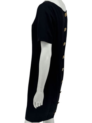 Pamella Roland Black Back Button Shift Dress with Gold Hardware - Large