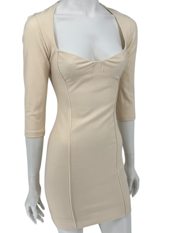Pamella Roland Cream Bodycon Cut-Out Back Dress - Size 4