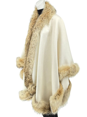 Pamella Roland Ivory Wool Cape Jacket with Natural Fur Trim – O/S