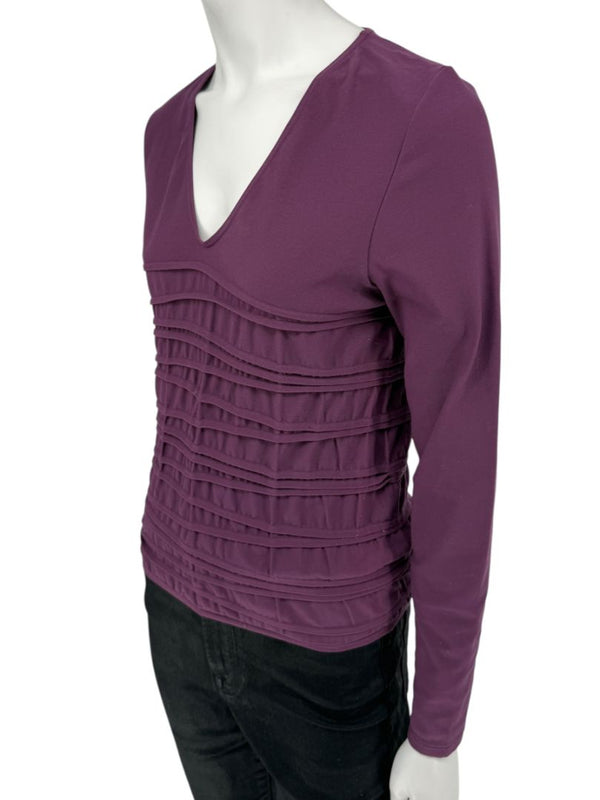 Wolford Plum Textured Pleated Long-Sleeve Top – Large