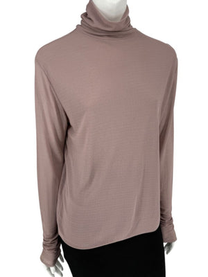 Zenobia Taupe Silk Turtleneck Blouse – Size XL