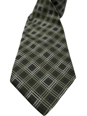 Burberry London Olive Green Geometric Plaid Silk Tie