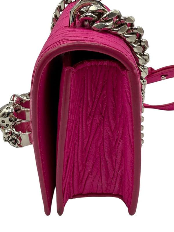 Alexander McQueen Women’s Fuchsia Pink Leather Knuckle Clutch Shoulder Bag