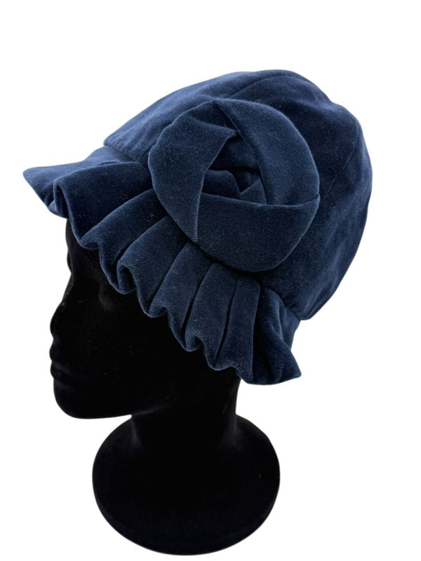 Eugenia Kim Blue Velvet Rosette Cloche-Style Hat