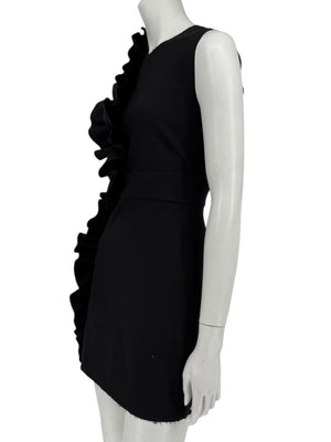 MSGM Women’s Black Sleeveless Ruffle-Trim Mini Dress – Size 38